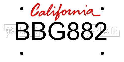 BBG882 California License Plate