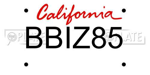 BBIZ85 California License Plate