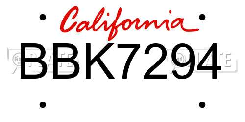 BBK7294 California License Plate