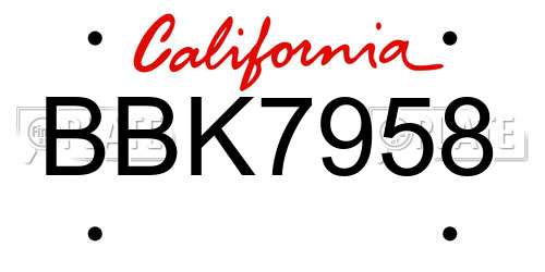 BBK7958 California License Plate