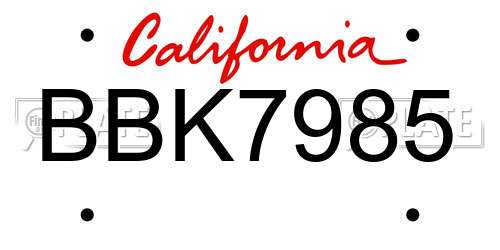 BBK7985 California License Plate