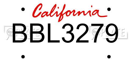 BBL3279 California License Plate