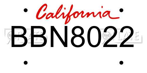 BBN8022 California License Plate
