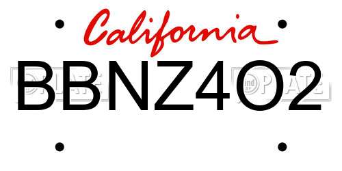 BBNZ4O2 California License Plate