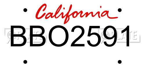 BBO2591 California License Plate