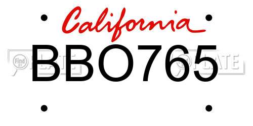 BBO765 California License Plate