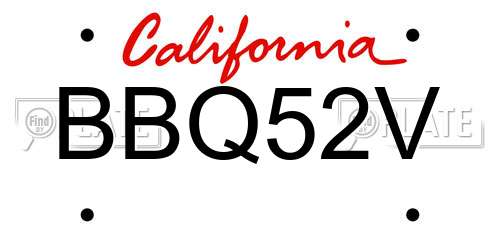 BBQ52V California License Plate