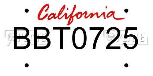 BBT0725 California License Plate