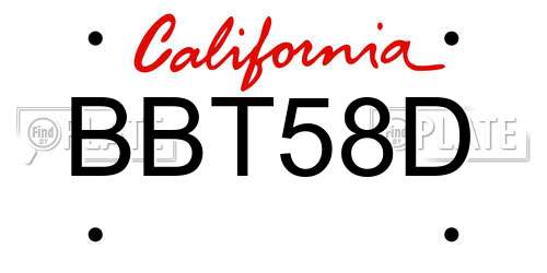 BBT58D California License Plate