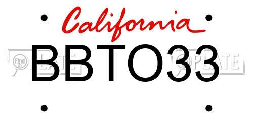 BBTO33 California License Plate