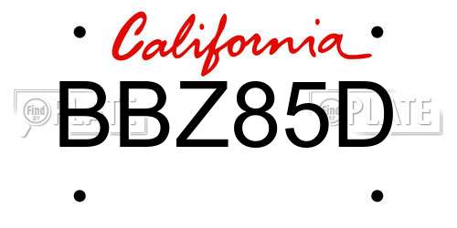BBZ85D California License Plate