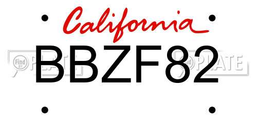 BBZF82 California License Plate