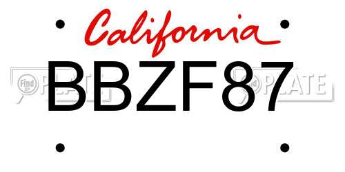 BBZF87 California License Plate