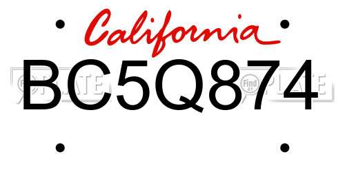 BC5Q874 California License Plate