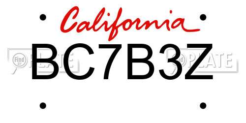 BC7B3Z California License Plate