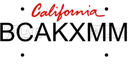 BCAKXMM California License Plate