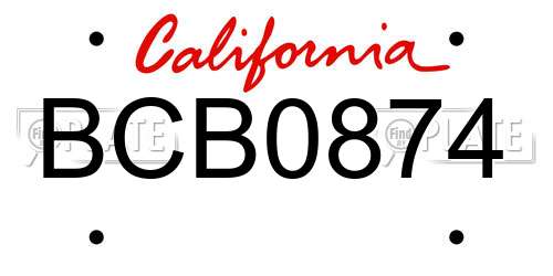 BCB0874 California License Plate