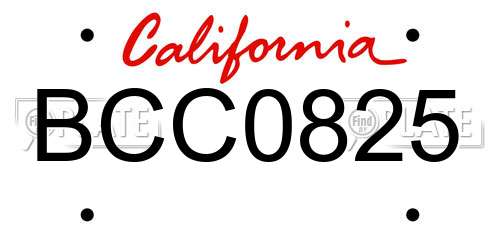 BCC0825 California License Plate