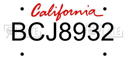 BCJ8932 California License Plate