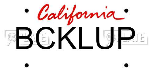 BCKLUP California License Plate