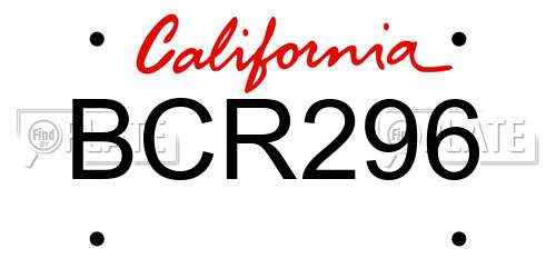 BCR296 California License Plate