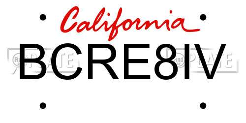 BCRE8IV California License Plate