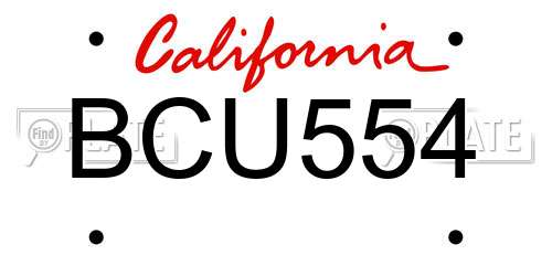 BCU554 California License Plate