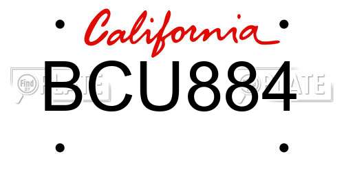 BCU884 California License Plate