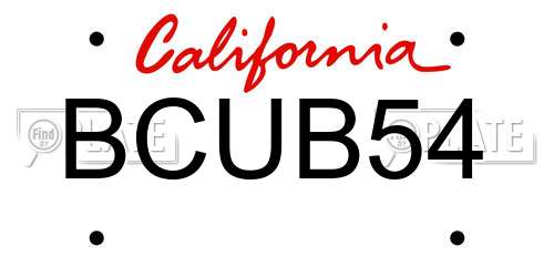 BCUB54 California License Plate