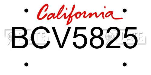 BCV5825 California License Plate