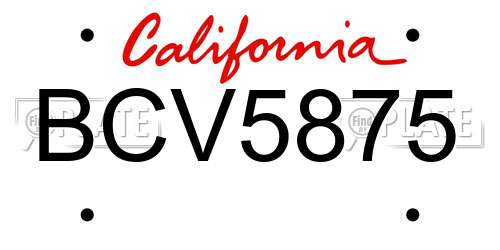 BCV5875 California License Plate