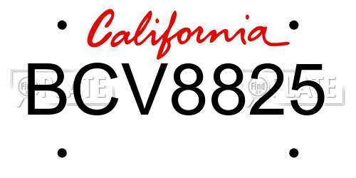 BCV8825 California License Plate