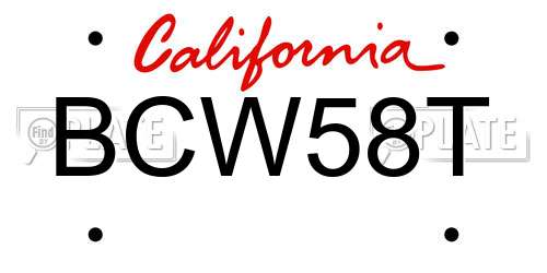 BCW58T California License Plate