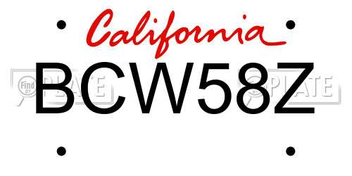 BCW58Z California License Plate