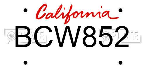 BCW852 California License Plate