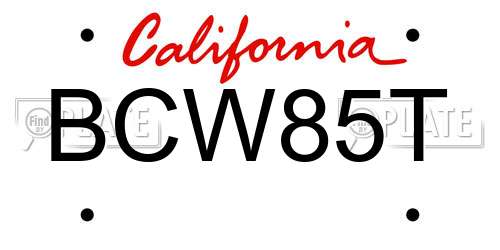 BCW85T California License Plate