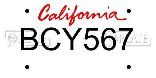 BCY567 California License Plate