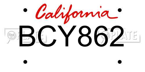 BCY862 California License Plate
