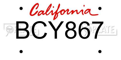 BCY867 California License Plate