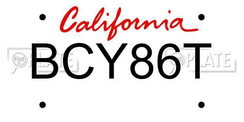 BCY86T California License Plate
