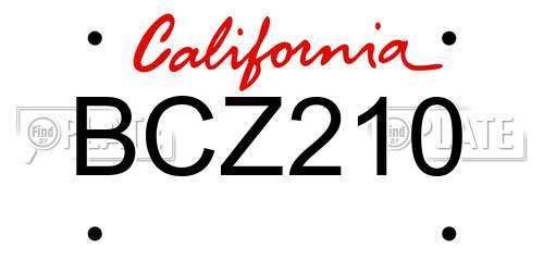 BCZ210 California License Plate