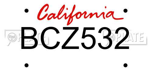 BCZ532 California License Plate