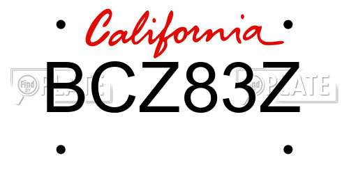 BCZ83Z California License Plate