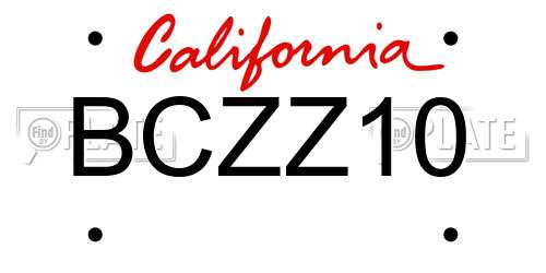 BCZZ10 California License Plate