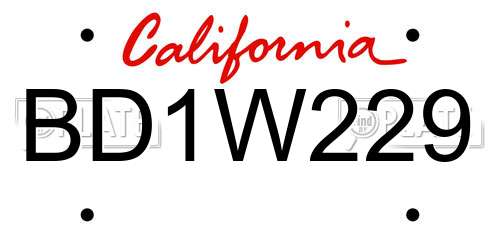 BD1W229 California License Plate