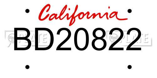 BD20822 California License Plate