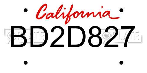 BD2D827 California License Plate