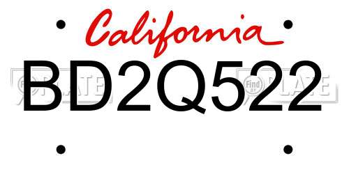 BD2Q522 California License Plate