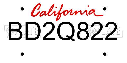 BD2Q822 California License Plate