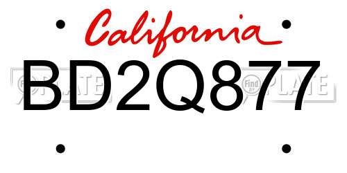 BD2Q877 California License Plate